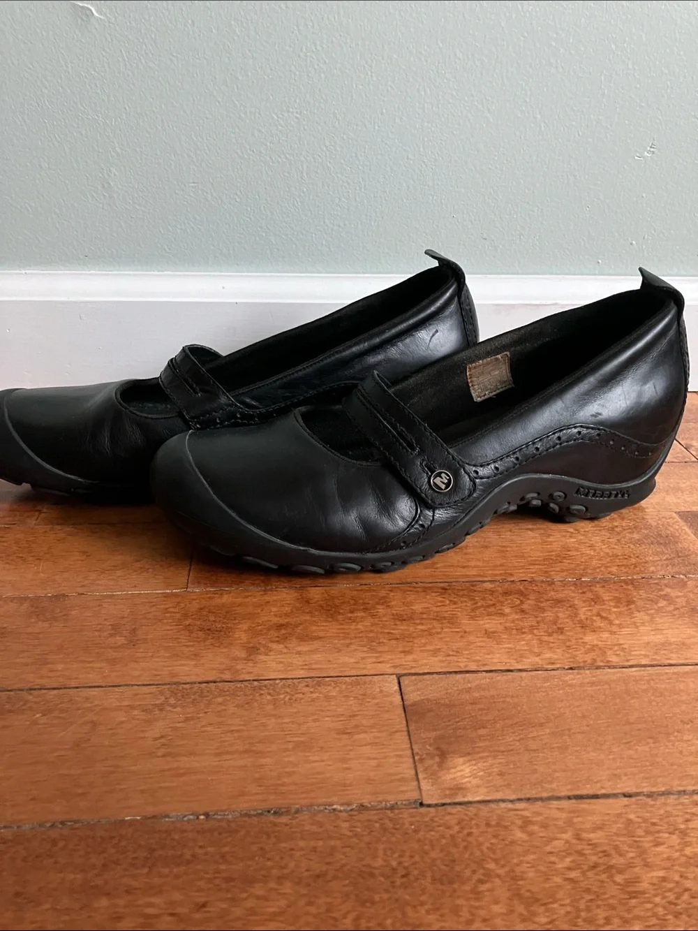 Merrell Plaza Bandeau Mary Jane Black Leather Shoes Womens 10